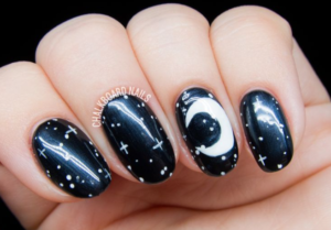 Moonlight Magic Design on Black Nails